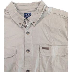 SMITH’S Workwear Sz large Button Up Khaki Short Sleeve Work Shirt Heavy NWT